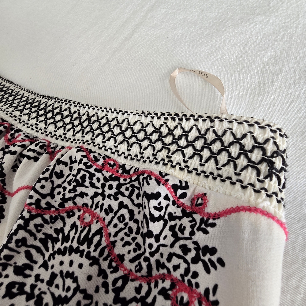 Hale Bob Strapless Maxi Dress Black White Paisley Pink Embroidered Drawstring S - Picture 6 of 14
